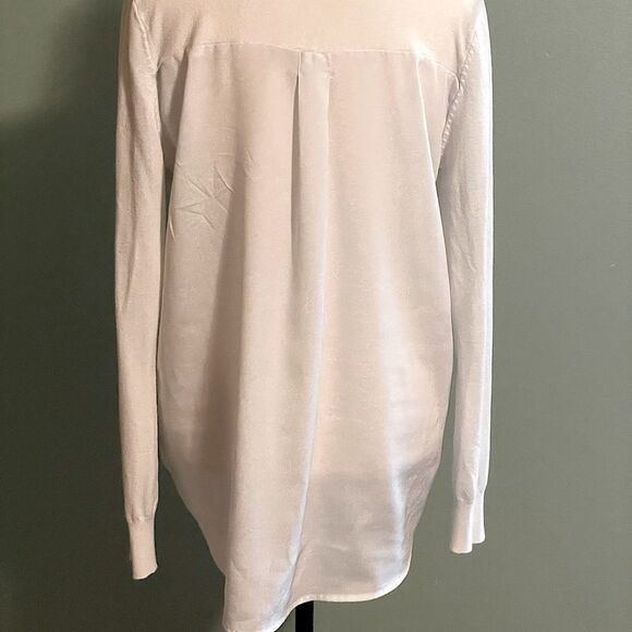 One A White Long Sleeve Top with Elongated Satin-like  Back. Size Medium. - Picture 2 of 4